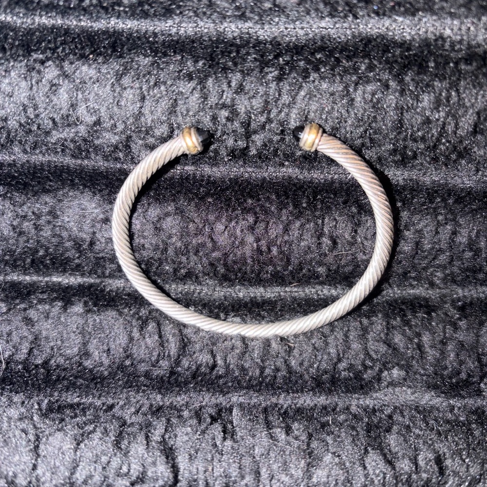 David Yurman Silver and Gold Cable Bracelet Black Onyx and 18K yellow gold 4mm